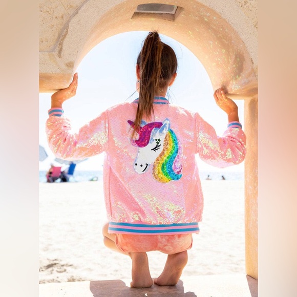 Lola + The Boys Other - Lola + The Boys Pink Sequin Jacket with Blue Trim size 8